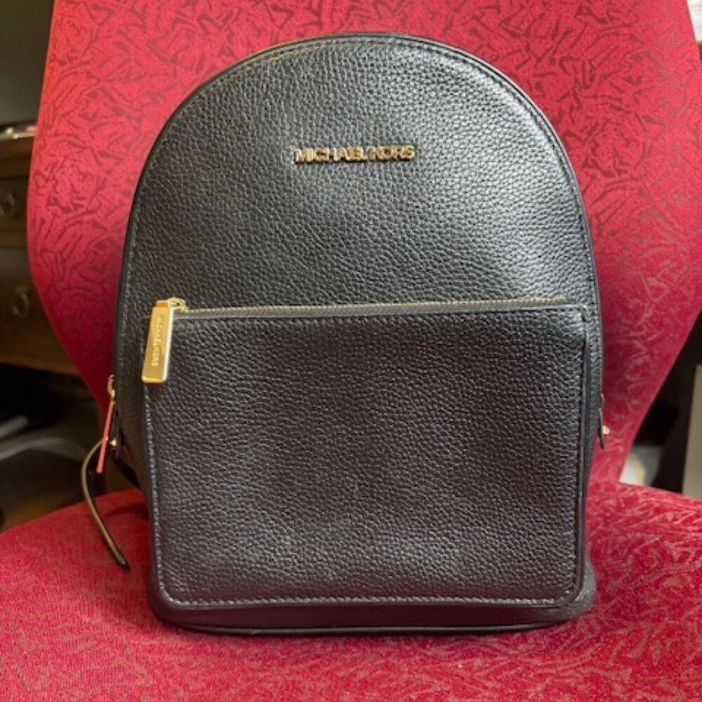 Michael Kors Black Pebble Leather Backpack Purse.